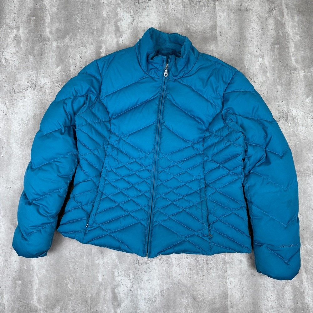 Eddie Bauer Goose‎ Down EB550 Jacket Womens XL Blue Coat Quilted Puffer Ski